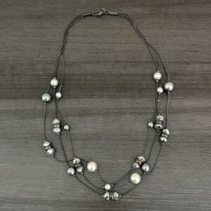 RMN Triple Strand Faceted Bead & Pearl Necklace